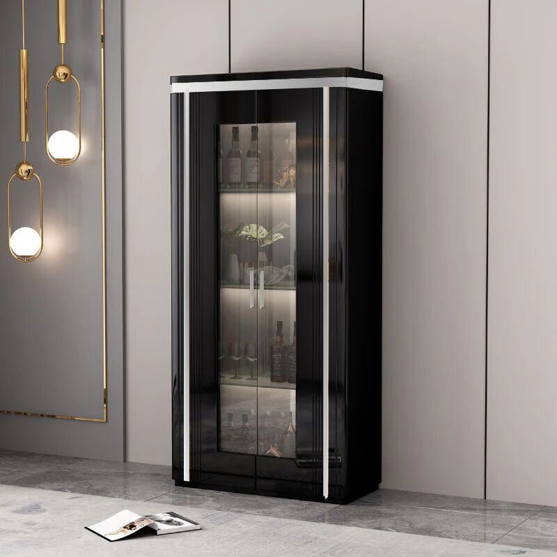 Julie Display Cabinet LED light Gloss Black Silver Metal 90Lx40Dx190Hc ...