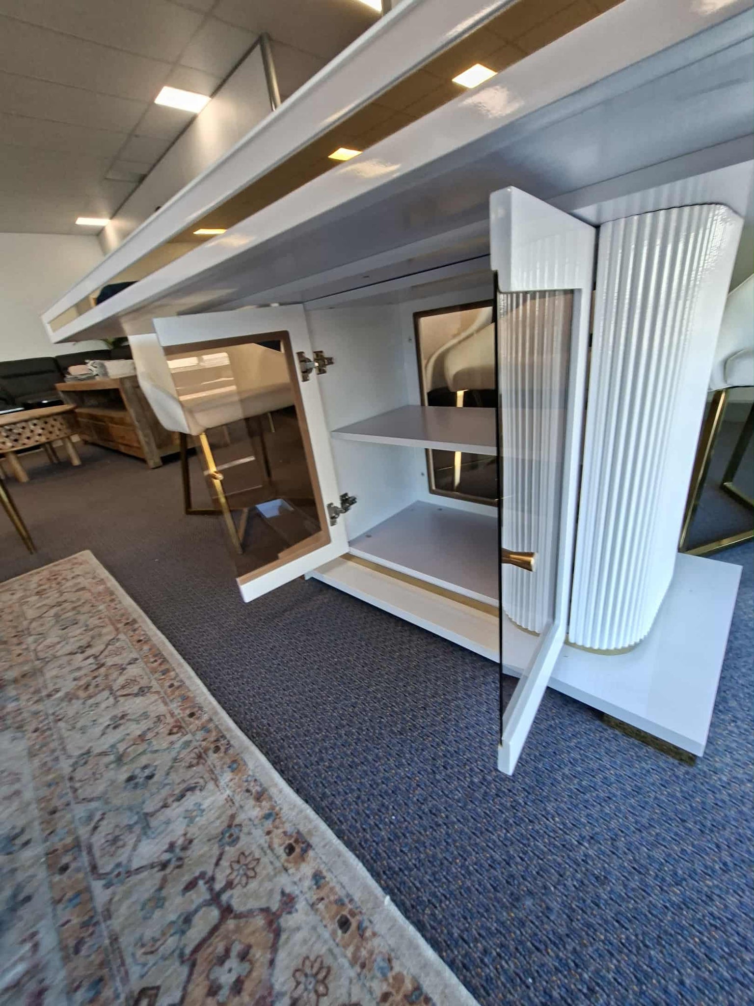 Asta Luxury Tempered Glass Top High Gloss Dining Table