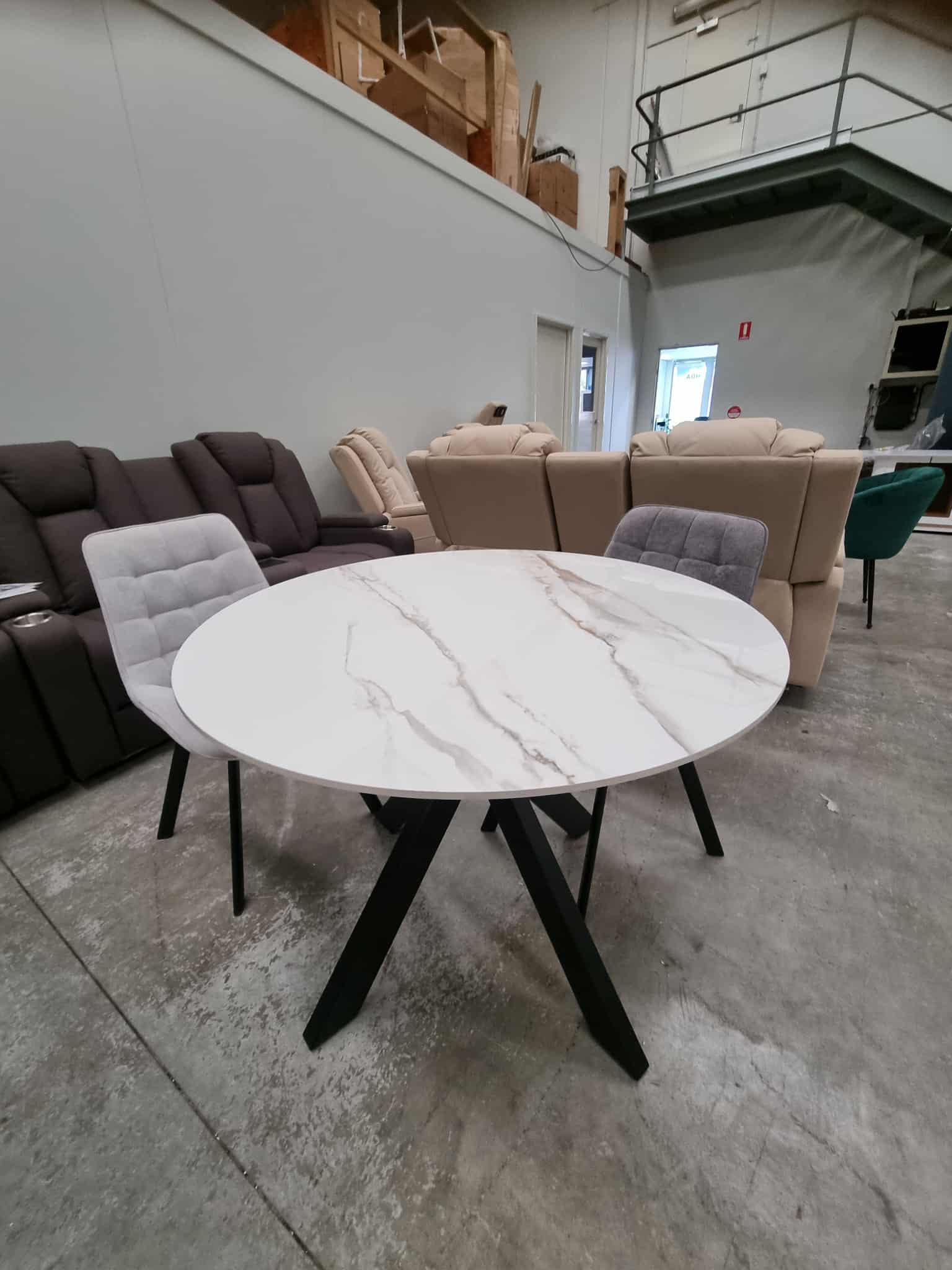 Neo Tracey Round Marble Stone Dining Table Gold