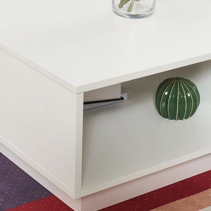 LED High Gloss Top White Coffee Table With Single Drawer