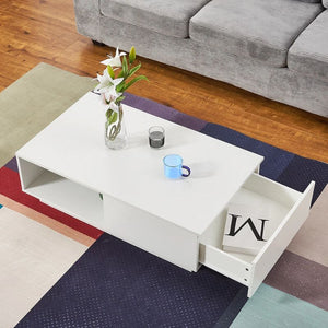 LED High Gloss Top White Coffee Table With Single Drawer