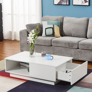 LED High Gloss Top White Coffee Table With Single Drawer