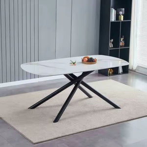 Neo Dina Dining Table White Marble Sintered Stone Top Rounded Rectangular