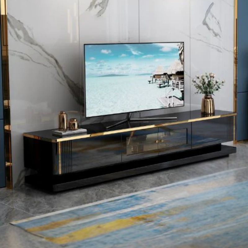 Julie Black Gloss LED TV Entertainment Unit Black Gold