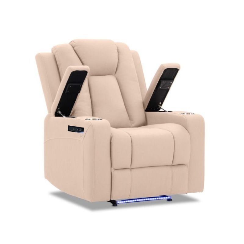 CLEARANCE SALE Lyon Theatre Electric Recliner Sofa Buckskin Fabric Single Latte