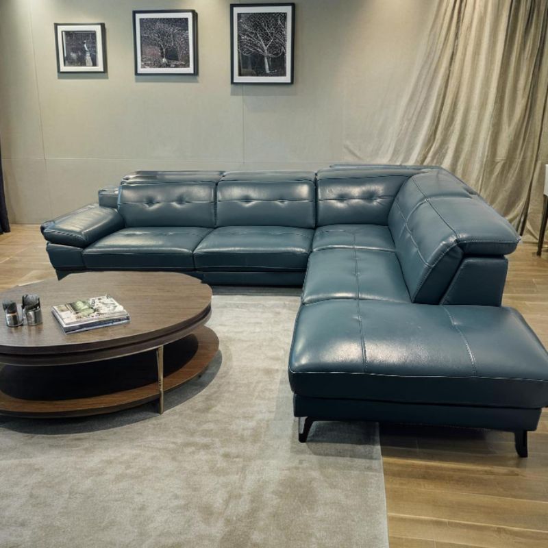 Olympia Genuine Leather L Shape Sofa with Adjustable headrest & Built in Bluetooth Speakers Right