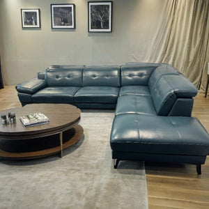 Olympia Genuine Leather L Shape Sofa with Adjustable headrest & Built in Bluetooth Speakers Right