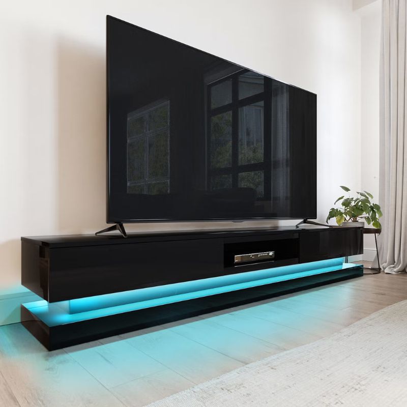 Modern High Gloss LED RGB TV Entertainment Unit with Storage 220cm - Black