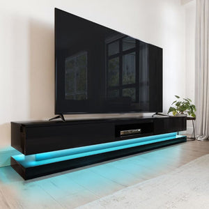 Modern High Gloss LED RGB TV Entertainment Unit with Storage 220cm - Black