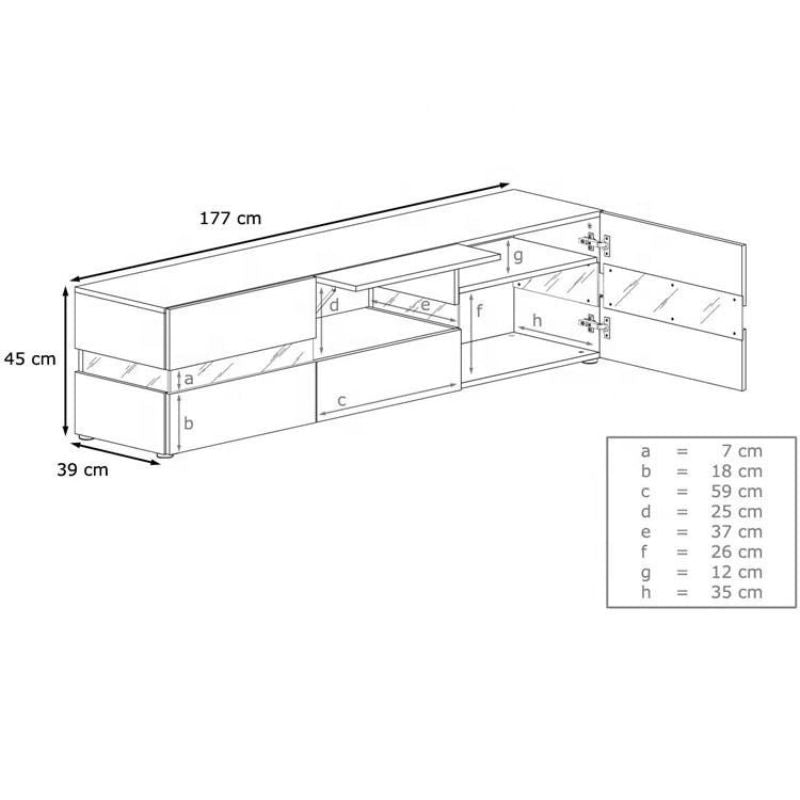 Modern High Gloss Front TV Entertainment Unit 177cm LED Storage Drawer - Black