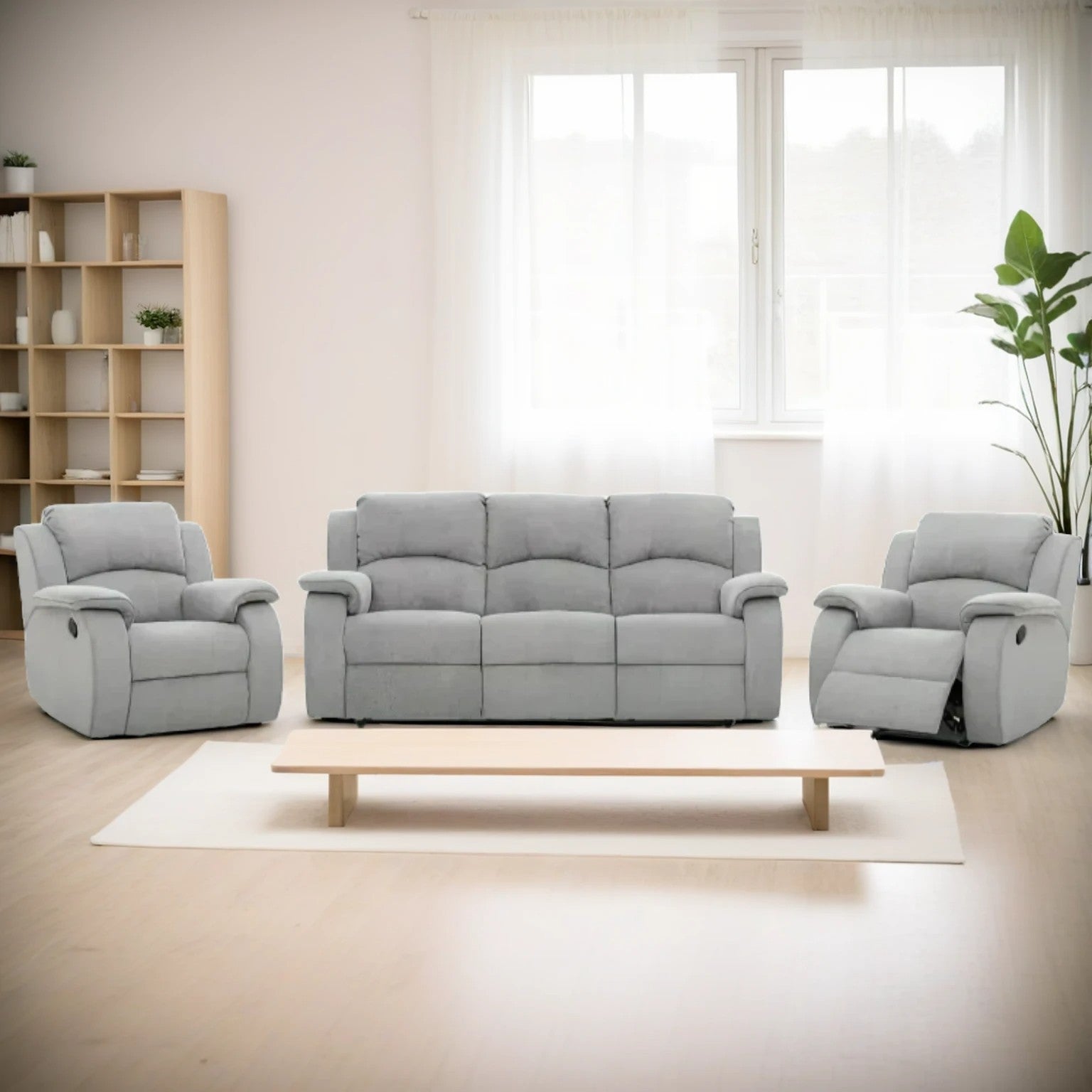 The Paris Manual Recliner Sofa Set Light Gray Fabric
