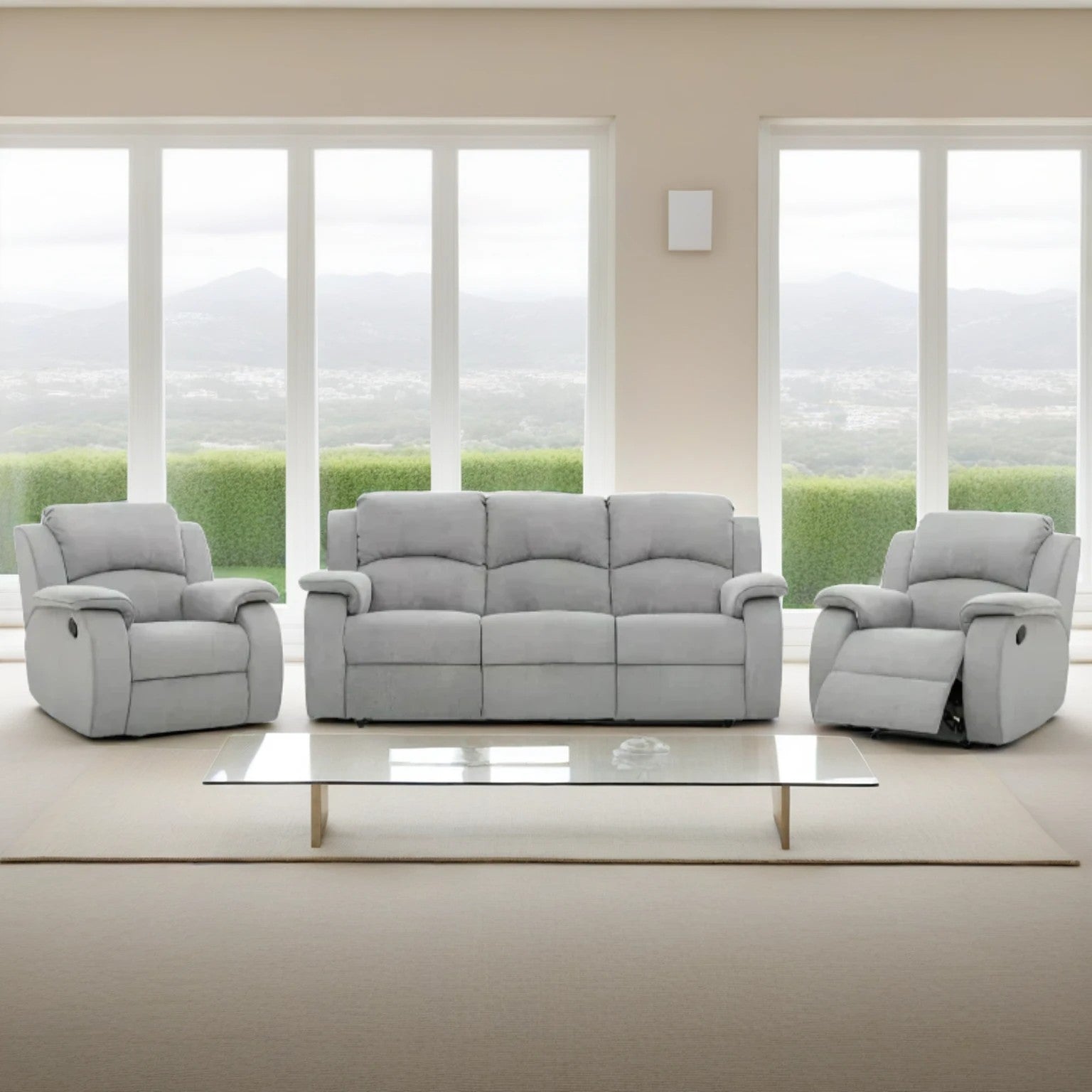 The Paris Manual Recliner Sofa Set Light Gray Fabric