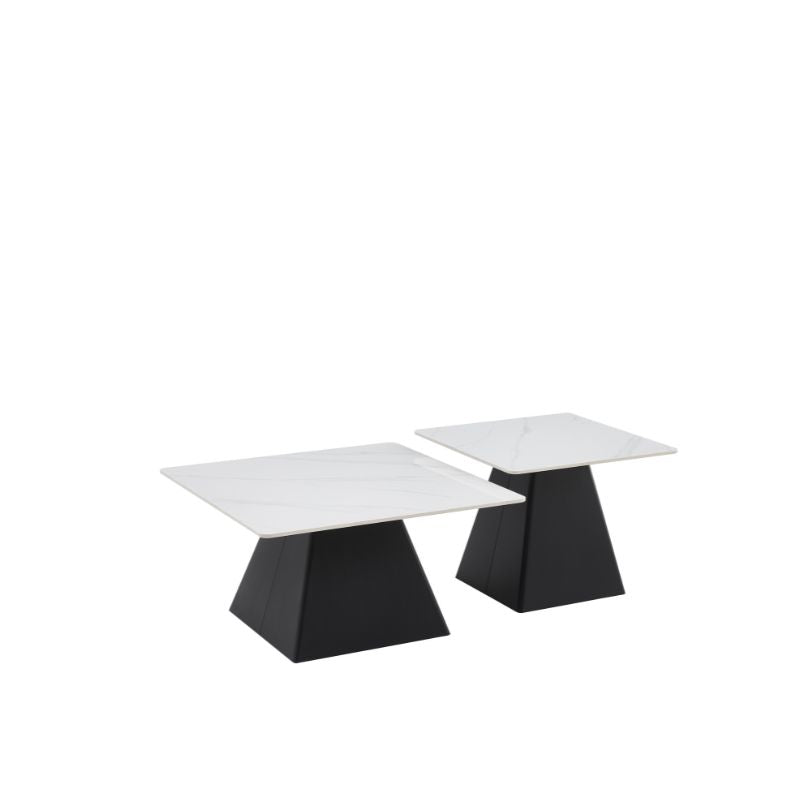 Neo Rossy Pair White Marble Stone Square Coffee Table Set
