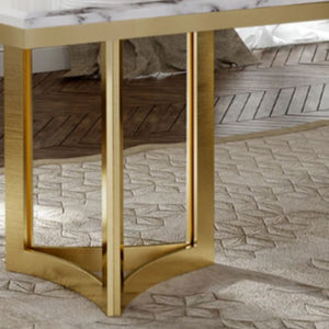 Manika Modern Marble Dining Table White Gold Trim Rectangular Tabletop