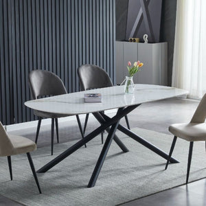 Neo Dina Dining Table Golden Marble Sintered Stone Top Rounded Rectangular