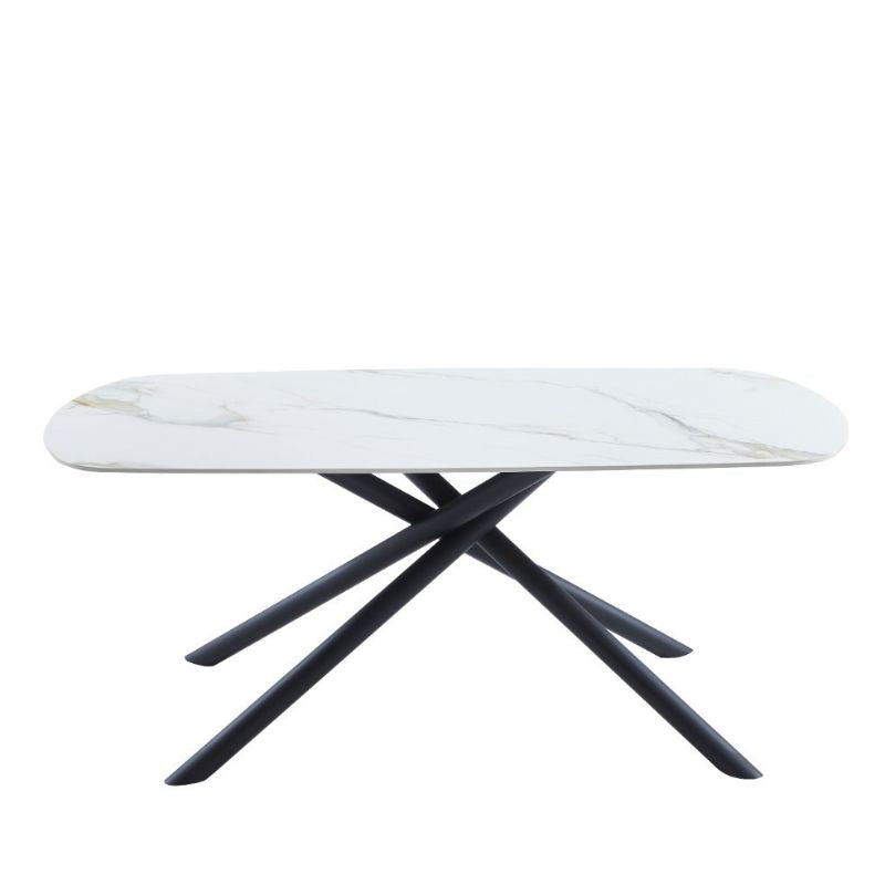 Neo Dina Dining Table Golden Marble Sintered Stone Top Rounded Rectangular