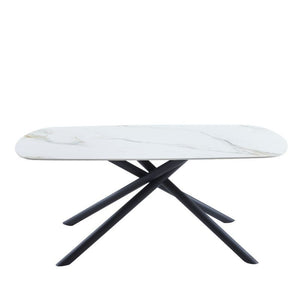 Neo Dina Dining Table Golden Marble Sintered Stone Top Rounded Rectangular