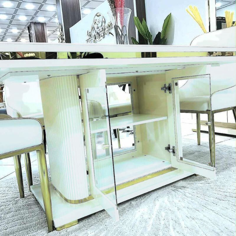 Asta Luxury Tempered Glass Top High Gloss Dining Table