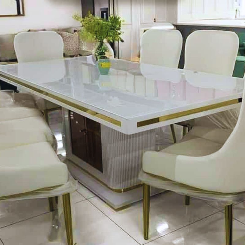 Asta Luxury Tempered Glass Top High Gloss Dining Table