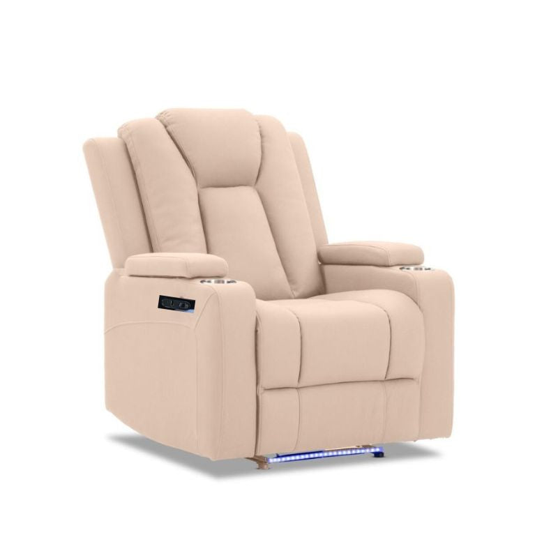 CLEARANCE SALE Lyon Theatre Electric Recliner Sofa Buckskin Fabric Single Latte