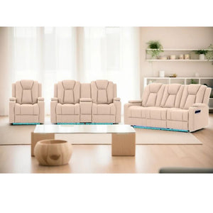 ON SALE NOW Lyon Theatre Electric Recliner Sofa Buckskin Fabric 3 Piece Set Latte