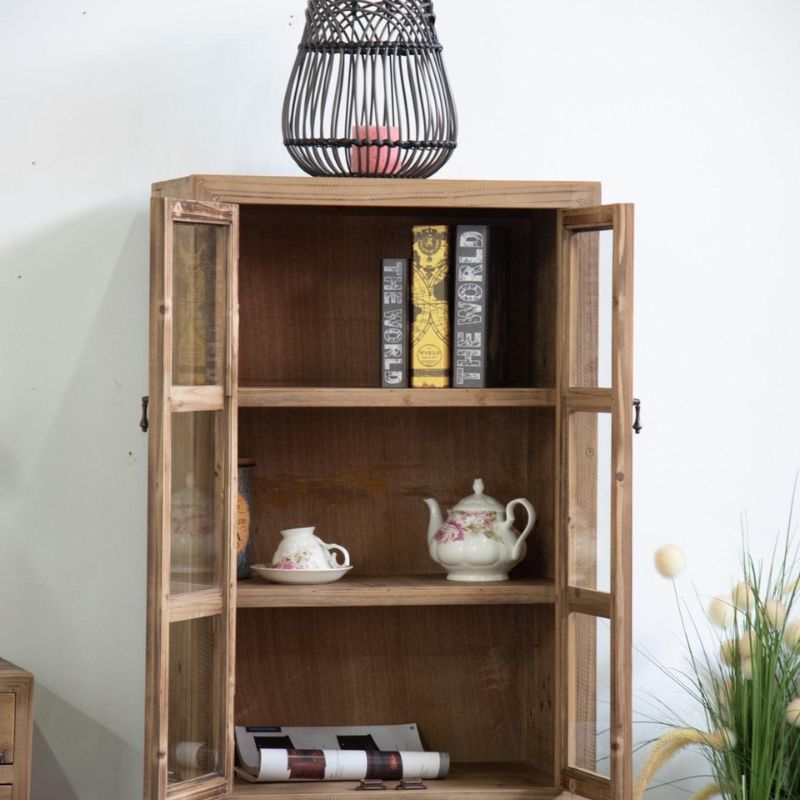 Display wooden storage tall cabinet with glass doors