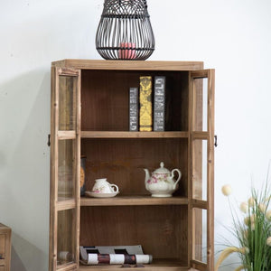 Display wooden storage tall cabinet with glass doors