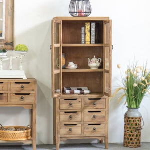 Display wooden storage tall cabinet with glass doors