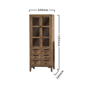 Display wooden storage tall cabinet with glass doors
