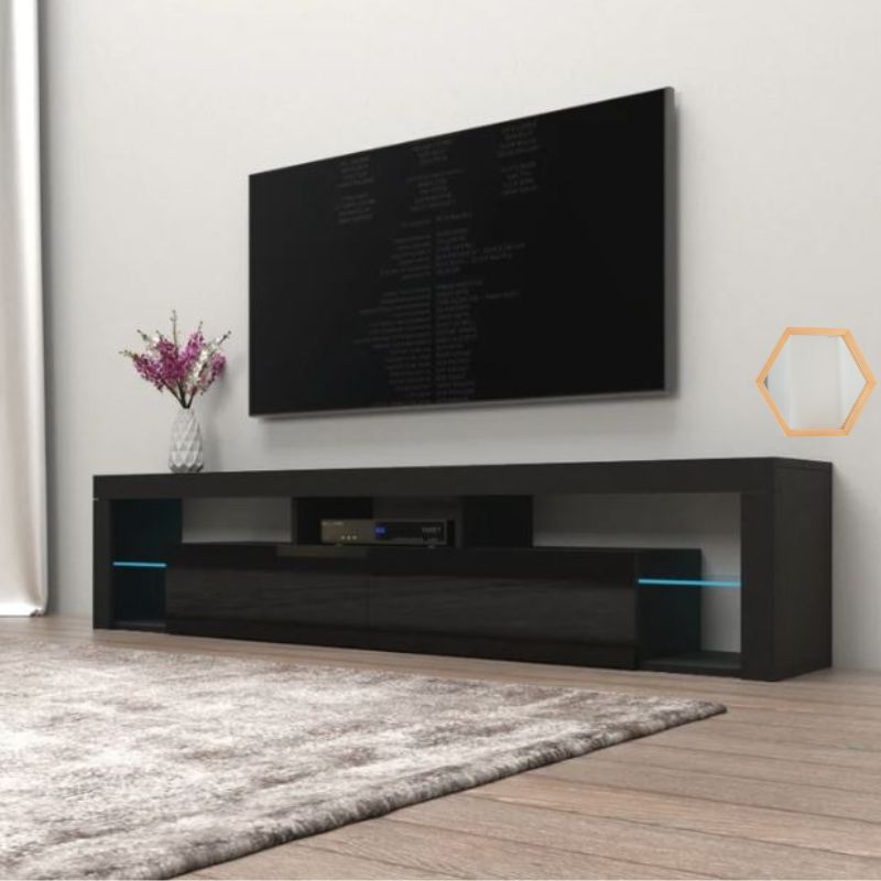 Modern TV Cabinet Console table entertainment unit 200cm Black