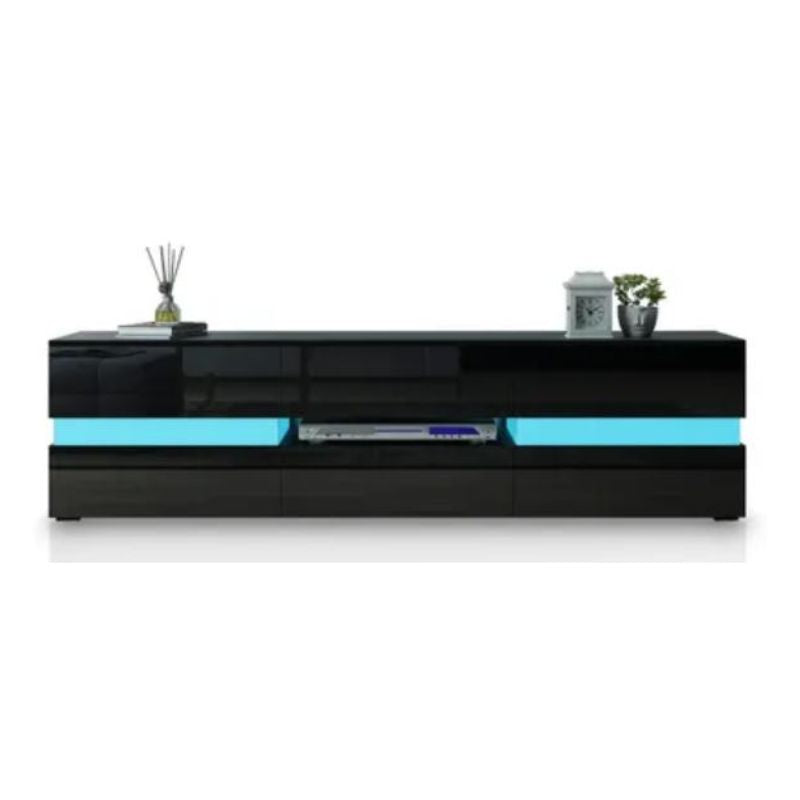 Modern High Gloss Front TV Entertainment Unit 177cm LED Storage Drawer - Black