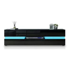 Modern High Gloss Front TV Entertainment Unit 177cm LED Storage Drawer - Black