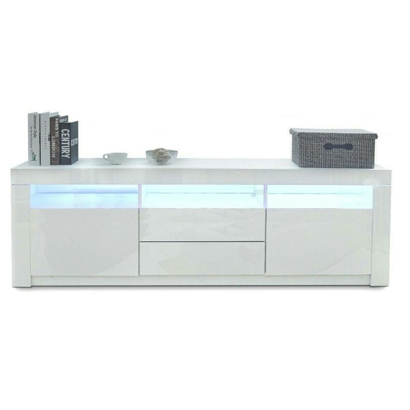 LED RGB TV Cabinet Entertainment Unit Stand Gloss Drawers 160cm White
